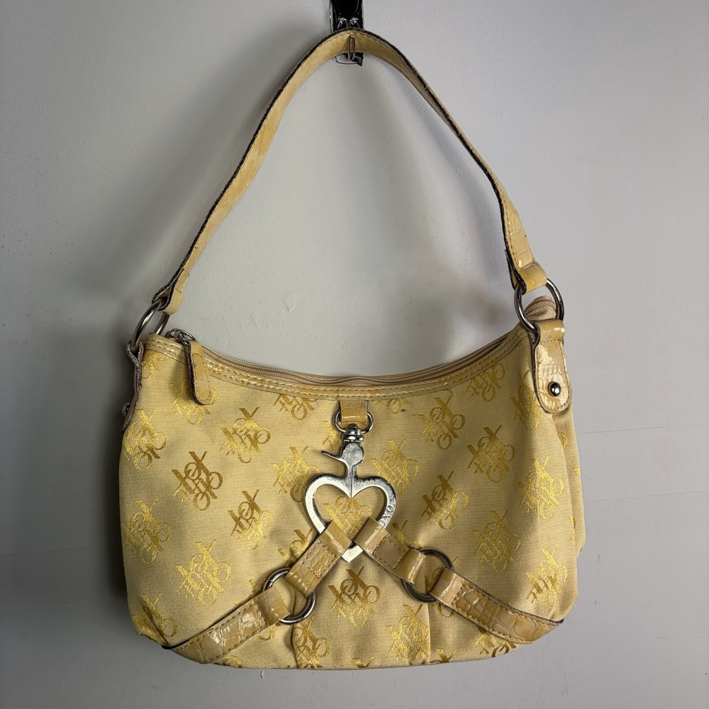Vintage XOXO Y2K Monogram Shoulder Bag Yellow Canvas Heart Clasp McBling Purse